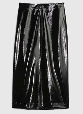 Gap Black Vegan Patent Leather Midi Pencil Skirt 2 NWT Wet Look Matrix Column